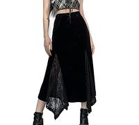 XKBHYD Jupes longues gothiques vintage en velours et dentelle, jupes grunge, punk, harajuku, jupe de fée emo alt sorcière maxi jupe, Noir , 52