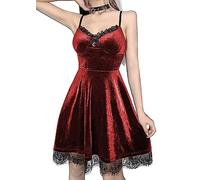 XKBHYD Mini Robe Gothique en Velours Vert Sexy, Dos aux, Patchwork en Dentelle, Tenue de Soirée Élégante, Taille Haute, Y2K