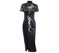 XKBHYD Robe Cheongsam pour femme - Robe longue gothique asiatique - Imprimé dragon - Robe longue chinoise japonaise Harajuku Lolita, Noir , M
