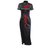 XKBHYD Robe Cheongsam pour femme - Robe longue gothique asiatique - Imprimé dragon - Robe longue chinoise japonaise Harajuku Lolita, noir/rouge, M