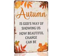 XKKLJH Plaque en métal « Autumn is God's Way of Showing Us How Beautiful Change Can Be » - Décoration murale en forme de citrouille d'automne - 20,3 x 15,2 cm