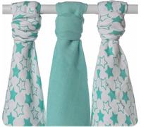 XKKO Bamboo Langes en mousseline 70x70 Lot de 3 Little Stars Turquoise