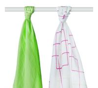 XKKO BMB Lot de 2 Serviettes en Bambou Motif carrés Magenta et Citron 90 x 100 cm