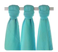 XKKO bmb07 0028 A Lot de 3 couches à langer, allaiter, comme tapis ou couverture légère, couches en bambou 70 x 70 cm, Turquoise