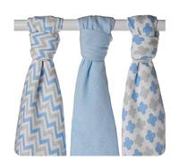XKKO Lot de 3 couches en mousseline de bambou 70 x 70 cm Bleu scandinave