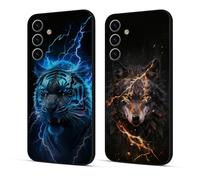 Xkladz 2 Pack Coque pour Samsung Galaxy A14 4G / 5G Mince Housse avec Motif Animal TPU Silicone Souple Case Antichoc Protection Etui Doux pour Filles Femmes Garçons Étui Fine Cover, Or Tigre Loup