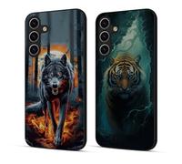 Xkladz 2 Pack Coque pour Samsung Galaxy A15 5G / 4G Mince Housse avec Motif Animal TPU Silicone Souple Case Antichoc Protection Etui Doux pour Filles Femmes Garçons Étui Fine Cover, Vert Loup Tigre