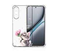 Xkladz Coque Transparente pour Samsung Galaxy A56 5G, Silicone TPU Bumper Housse pour Filles Femmes Garçons, Motif Mignon Floral Anti-Choc HD Clair Étui Protection Cute Case, Chat Mignon