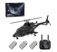 XKlemBauklode Air-wolf Hélicoptère RC pour adultes, avion Wolfbush AW-911, échelle 1/34, 2,4 G, 9 CH Flybarless avec mode cascade 6G/3D, modèle d'hélicoptère RC à 3 batteries avec positionnement GPS