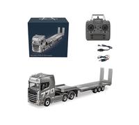 XKlemBauklode Tracteur camion 770S avec télécommande à l'échelle 1/18 6 x 4, tracteur robuste avec remorque à plat, modèle de transporteur RC 2,4 GHz avec lumières LED et son réaliste pour adultes