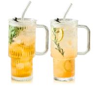 XKONG Lot de 2 grandes tasses à café glacé en verre de 75 oz avec poignée et couvercle, tasse de voyage esthétique pour smoothies, thé et jus