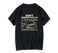 XKPTTRAXC Old Man Harmonica Harp T Shirt for Woman Mouth Organ Instrument Blues Band Music Musician Vintage Washed Slightly Versatile