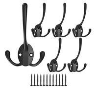 XKQYX 6 Pièces Patère Patere Porte Manteau Mural, Crochets Trois Porte Manteau avec Vis pour Serviette Mural Salle de Bain Cuisine