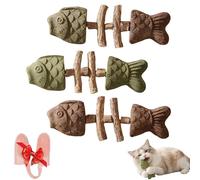 XKrmp 3-Pack Natural Fishbone Cat Dental Toys with Silicone Finger Toothbrush-Silvervine & Catnip Chew Sticks for Teeth Cleaning - Durable Wood Teething Toy for Kittens - Tartar Control Kit (3 Mixed)