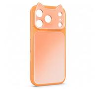 XKrmp 3D Cat Ear Phone Case for iPhone 17/16/15/14/13 Pro Max, Glossy Acrylic (Peach,for IPHONE 16 Pro)
