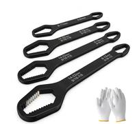 XKrmp 4 Pcs Universal Wrench Set, Double-Head Self-Tightening Torx Wrench for 3-22mm Nuts, Ultra-Thin 3.5mm Spanner for Tight Spaces, Chrome Vanadium Heavy Duty Tool for Auto & Plumbing (Black)