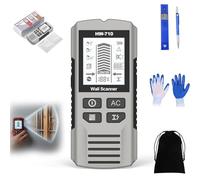 XKrmp 5-in-1 Stud Finder Wall Scanner - Handheld Metal Detector & Live AC Wire Locator with HD LCD Display, Sensor for Wood, Pipe, Joist on Drywall & Concrete (Battery Not Included) (Silver)