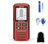 XKrmp 5-in-1 Stud Finder Wall Scanner - Handheld Metal Detector & Live AC Wire Locator with HD LCD Display, Sensor for Wood, Pipe, Joist on Drywall & Concrete (Battery Not Included) (Red)