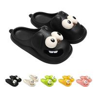 XKrmp Big Eye Dog Slipper, Tongue Kiss Slippers, Funny Slides, Cute Funny 3D Big Eye Dog Fun Cartoon Package Head Eva Slippers (Black,8-9)