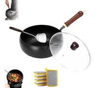 XKrmp Cast Iron Skillet - Japanese Uncoated Pure Iron Skillet for Multi-Purpose Frying Wok cooking, Hand-Forged Non-Stick Pans , for Daily Use (Glass Cover,11.02 In)