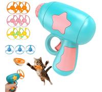 XKrmp Cat Fetch Toy Disc Launcher for Dogs & Cats - Interactive Flying Propeller Gun with 12 Refill Discs (3 Light-Up) - Battery-Free Whirlwind Chasing Game, 10FT Flight Range (D)