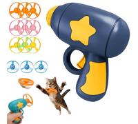 XKrmp Cat Fetch Toy Disc Launcher for Dogs & Cats - Interactive Flying Propeller Gun with 12 Refill Discs (3 Light-Up) - Battery-Free Whirlwind Chasing Game, 10FT Flight Range (A)