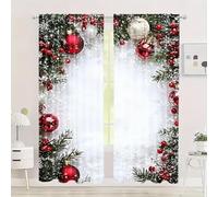 XKrmp Christmas Ball Holiday Printed Curtains, 2-Piece Set with Vibrant Red Color and Detailed Snowflake Pattern, Ideal for Living Room and Bedroom Holiday Parties and Decorations (1,39.37 x 86.61)