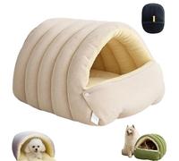 XKrmp Cozy Cocoon Dog Bed & Cat Bed Cave - Plush Hooded Pet Bed with Anti-Slip Bottom, Washable Dog Bed for Calming Indoor Cats and Small Breeds (White,S)