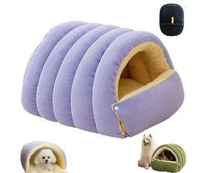 XKrmp Cozy Cocoon Dog Bed & Cat Bed Cave - Plush Hooded Pet Bed with Anti-Slip Bottom, Washable Dog Bed for Calming Indoor Cats and Small Breeds (Purple,L)