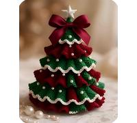 XKrmp DIY Crochet Christmas Tree Kit, Complete Handmade Holiday Decoration Set with Tree Bow Pearl Embellishment, Yarn, Hook, for Christmas Craft Kit & Handmade Gift (#1)