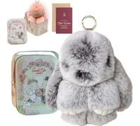 XKrmp Fluffy Bunny Keychain with Tin - Handmade Soft Pompom Rabbit Charms for Handbags & Backpacks - Shed-Resistant Plush Accessory with Secure Clasp, Gift Women & Girls (10cm) (D)