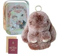 XKrmp Fluffy Bunny Keychain with Tin - Handmade Soft Pompom Rabbit Charms for Handbags & Backpacks - Shed-Resistant Plush Accessory with Secure Clasp, Gift Women & Girls (10cm) (E)