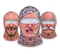 XKrmp Funny Old Man Ski Mask, Realistic Face Balaclava for Adults | Polyester Face Cover • Grandpa-Style Wrinkle & Mustache Print • Skiing, Snowboarding & Party Photos