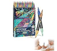 XKrmp Glitter Brush Markers for Drawing - Non Bleed Metallic Marker Pens, 1-5mm Soft Tip & Fine Point Double Tip Art Markers for Adult Coloring, Journaling, Kids Classroom & Cards (72)