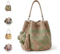 XKrmp Handmade Crochet Flower Tote, Knit Boho Shoulder Purse with 3D Floral Charm, Anti-Stretch Women Beach Bag, Summer Gifts (Green)