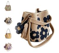 XKrmp Handmade Crochet Flower Tote, Knit Boho Shoulder Purse with 3D Floral Charm, Anti-Stretch Women Beach Bag, Summer Gifts (Blue)