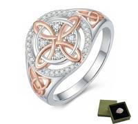 XKrmp Handmade Witch’s Knot Ring for Women - Return-Knot Protection Amulet - Rose Gold & Silver Plated Celtic Jewelry with Cubic Zirconia - Spiritual Meditation Gift (Ring,8)
