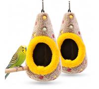 XKrmp Hanging Bird Nest Hammock, Plush Egg-Shaped Cage Bed for Small Birds (Yellow-2Pcs)