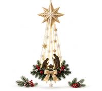 XKrmp Lighted Nativity Wall Decor with Star Design and Warm LED Lights | Gold Christmas Wall Hanging • Religious Nativity Scene • Fireplace, Entryway & Living Room Decor