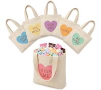 XKrmp Mini Conversation Heart Canvas Bags 6/12 Pack - Reusable Valentine's Day Tote for Kids Classroom Exchange & Party Gifts (6 Pcs)