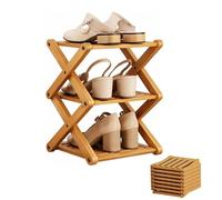 XKrmp NO Assembly 9-Tier Bamboo Shoe Rack Organizer - Foldable Free Standing Shelf for Entryway Closet, Sturdy X-Frame Vertical Storage for 20+ Pairs (Natural Wood Color,3 Tier)