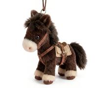 XKrmp Plush Pony Bag Charm Keychain - 2026 Year of the Horse Lucky Stuffed Animal Pendant with Classic Saddle Detail, Soft Fluffy Aesthetic Accessories for Backpack Purse Tote, 7 Inch Brown (1Pc)