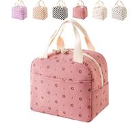 XKrmp Strawberry Tote Bag for Lunches - Reusable Lunch Bags with Shoulder Strap, Insulated, Leakproof, and Stylish Design for School, Work Commutes, or Outdoor Activities (Pink flowers)