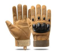 XKrmp Tactical Gloves for Men-Soft Knuckle Impact Protection & Touchscreen Grip-Breathable Anti-Slip Full Finger Handwear for Motorcycle, Airsoft, Shooting & Heavy Duty Work-Lightweight 135g (Tan,L)