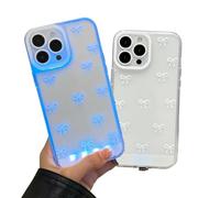 XKrmp Vibrant LED Bowknot Phone Case for iPhone Series - Glows on Calls, Slim Clear Protective Cover, Coquette Style for Women (White,for IPHONE 13 Pro)