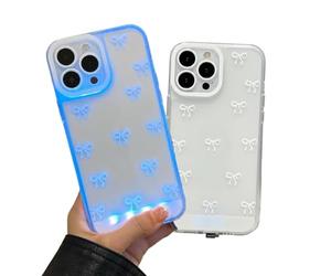 XKrmp Vibrant LED Bowknot Phone Case for iPhone Series - Glows on Calls, Slim Clear Protective Cover, Coquette Style for Women (White,for IPHONE 16 Plus)
