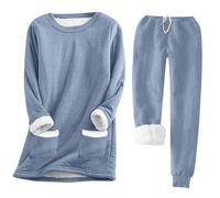 XKrmp Winter Warm Sherpa Lined Sweatsuits Women Thick Fleece 2 Piece Set Crewneck Pullover Pants Thermal Tracksuit Outfits (I,3TG)