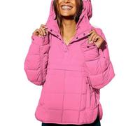 XKrmp Women's Quilted Sweatshirt Warm Pullover Puffer Jacket with Deep Pockets Side Slit,Half Button Winter Hoodie Coat (E,TG)