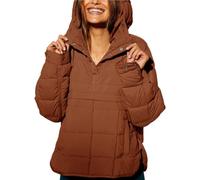 XKrmp Women's Quilted Sweatshirt Warm Pullover Puffer Jacket with Deep Pockets Side Slit,Half Button Winter Hoodie Coat (F,TTG)