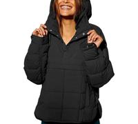 XKrmp Women's Quilted Sweatshirt Warm Pullover Puffer Jacket with Deep Pockets Side Slit,Half Button Winter Hoodie Coat (A,TG)